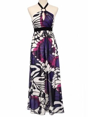 2B bebe Halter Maxi Dress S Abstract Butterfly Y2K